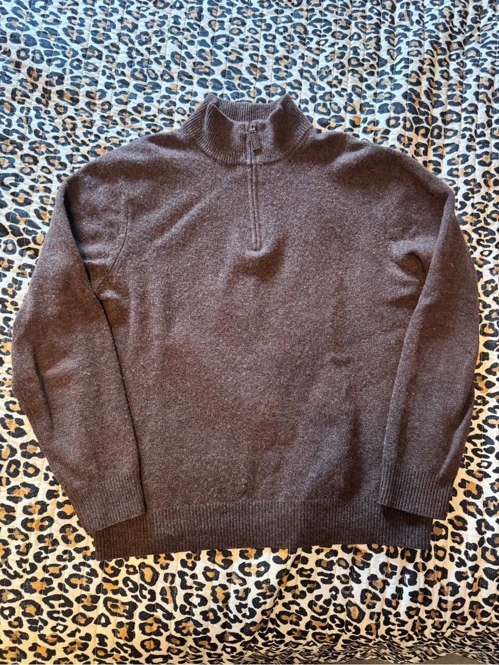 Men's Brown Lambs Wool Quarter-Zip Sweater